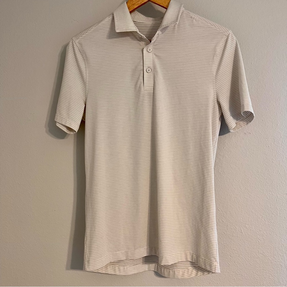 Lululemon Athletica Men’s Golf / Tennis Polo, White with Gray Stripes - Size S